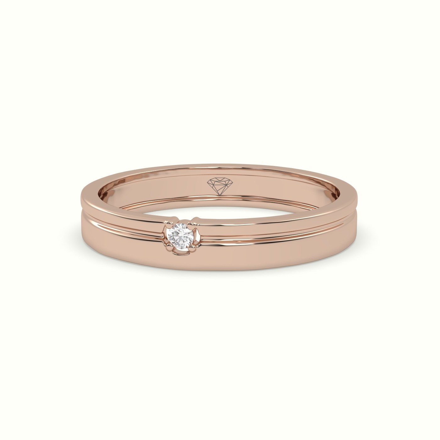 18k rose gold single stone diamond wedding band