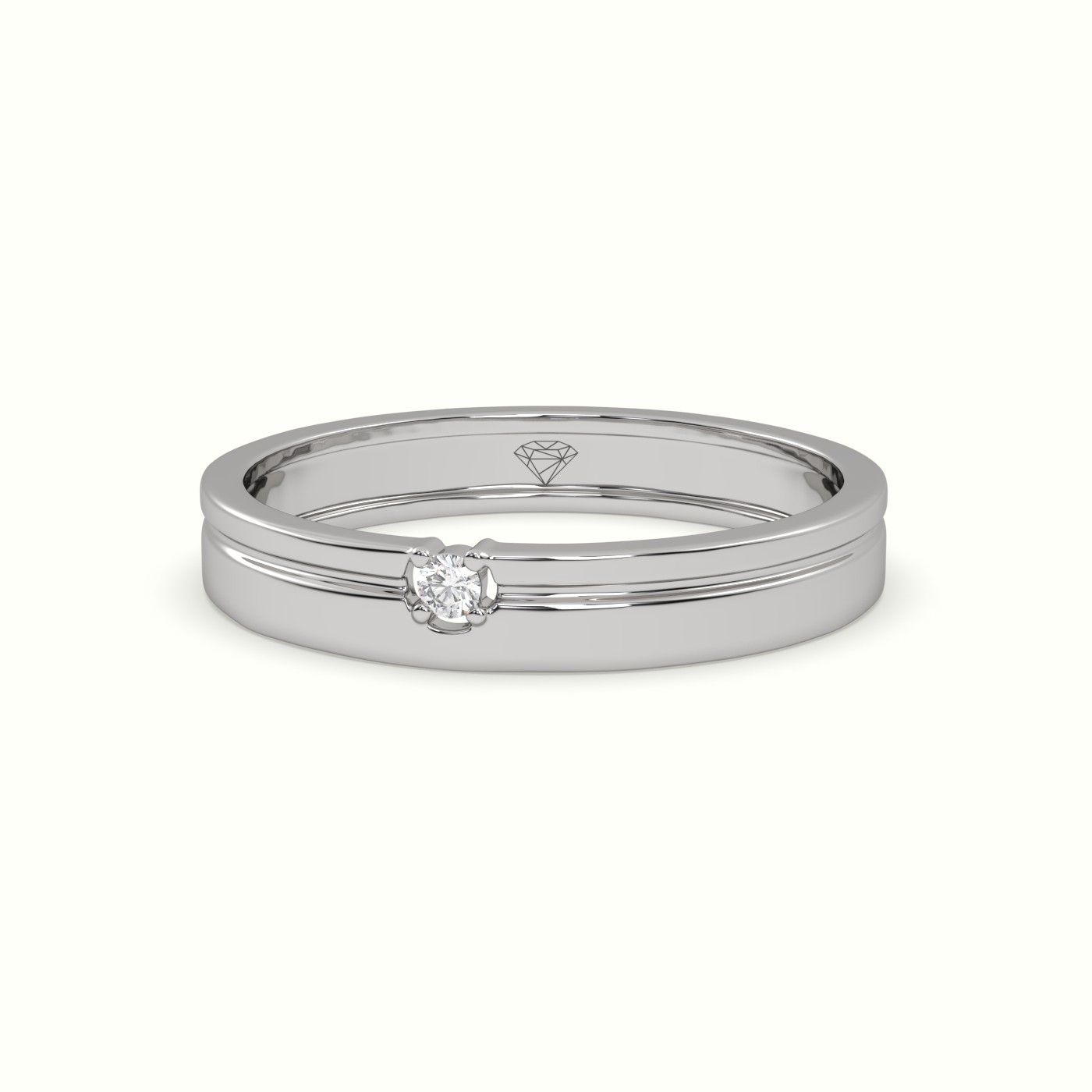18k white gold single stone diamond wedding band