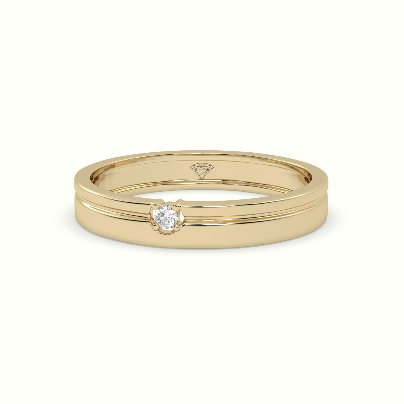 18k yellow gold single stone diamond wedding band