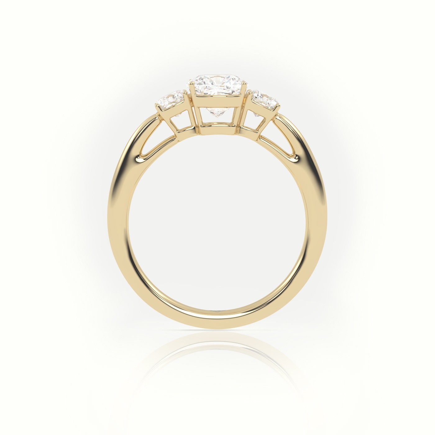 18K YELLOW GOLD CUSHION CUT DIAMOND 4 PRONGS SIDE STONE ENGAGEMENT RING
